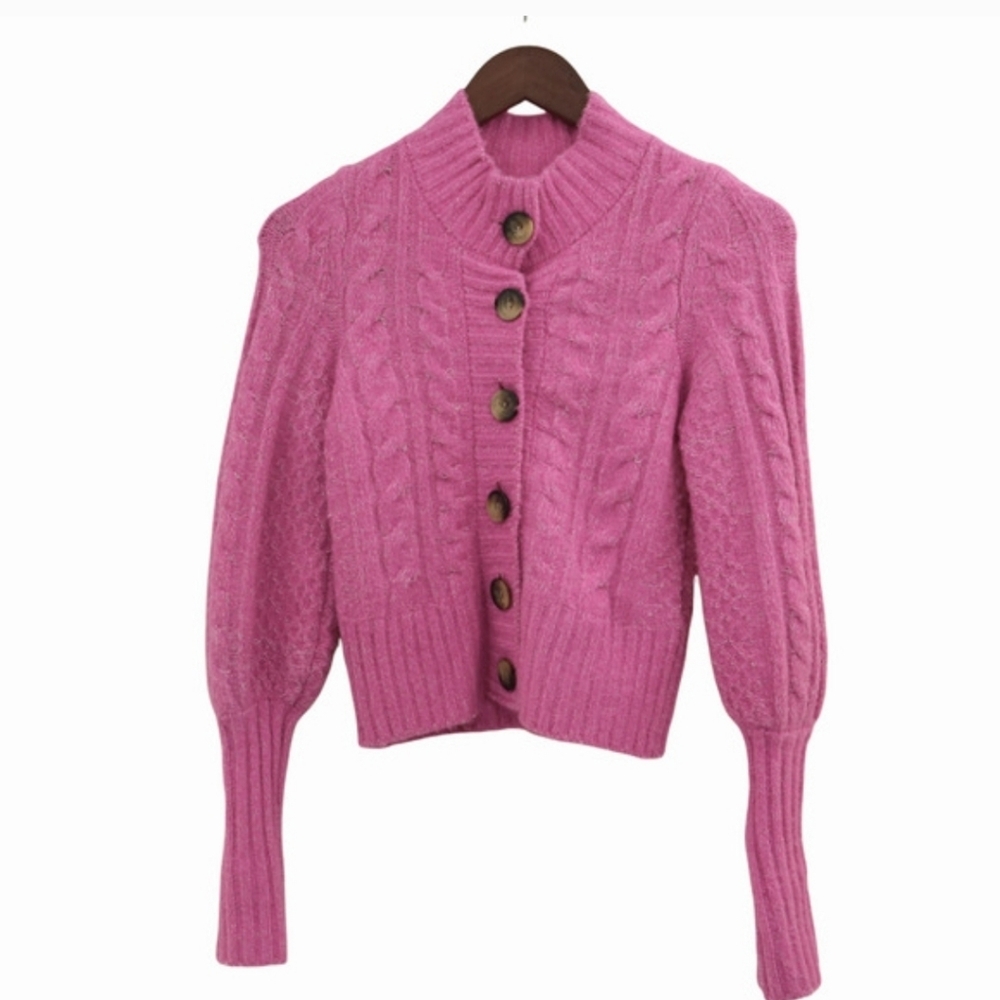 Urban Outfitters Cameron Pink Cropped Cable Knit Cardigan XS - Picture 9 of 11